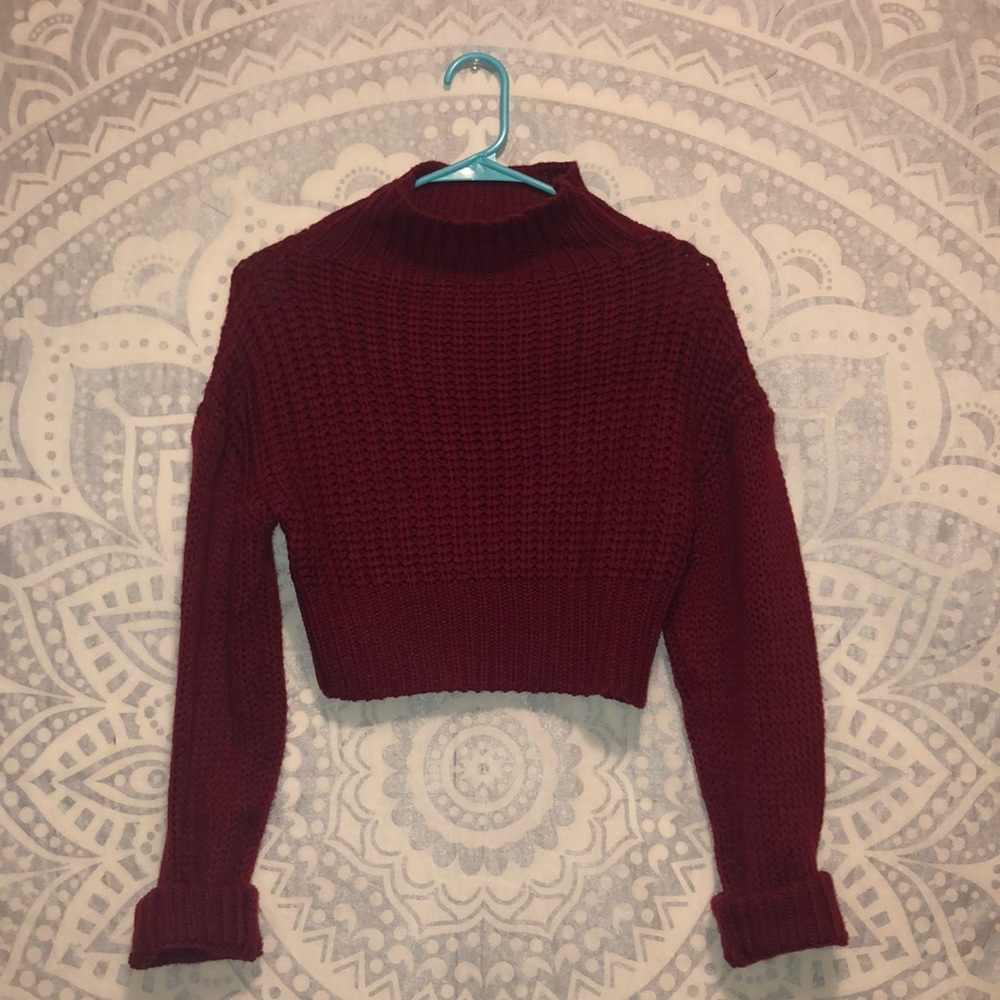 Burgundy/red cropped knit sweater NWOT
